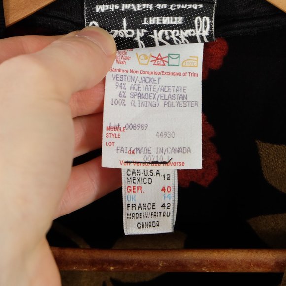 Vintage Blazer Tank Top Set Womens 12 Black Red Floral Lightweight Beads 70s 80s - Picture 9 of 10